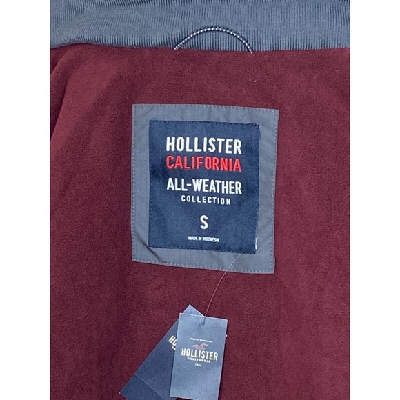 Hollister All-Weather Fleece-Lined Hooded Mens Jacket Gray Burgandy M Med NWT - Picture 4 of 4